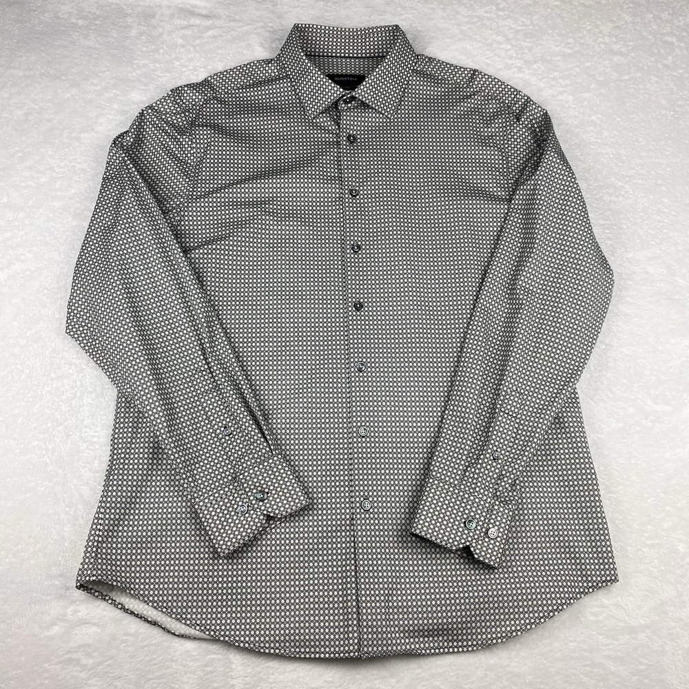 BUGATCHI Dress Shirt Mens XL Black/White Geometric Print 8-Way Stretch - Picture 5 of 9